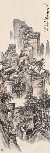 孙万清（近代） 乙亥(1935年)作 林泉清集图 立轴 设色纸本