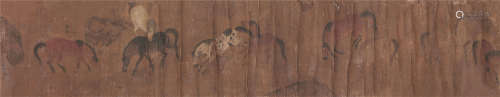 赵雍（1289～1366）（款） 群马图卷 镜心 设色绢本