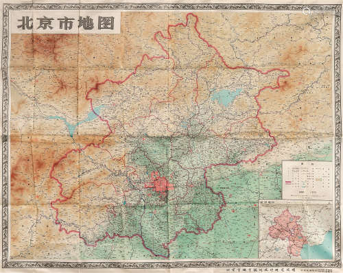 北京市地图 镜心 绢本
