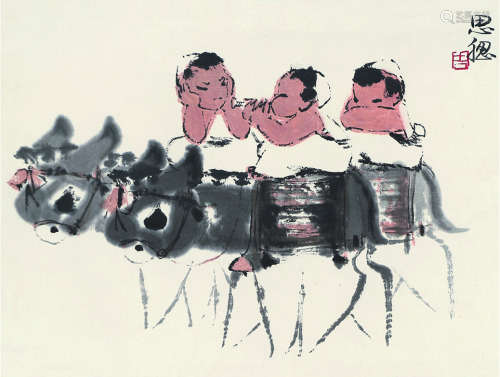周思聪（1939～1996） 牧童短笛图 立轴 设色纸本