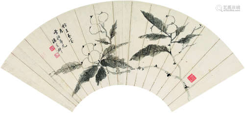 潘遵祈（1808～1892）枇杷图 扇面镜心 水墨纸本
