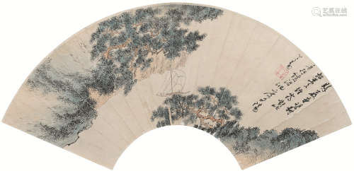 溥儒（1896～1963） 青山远帆图 扇面镜心 设色纸本