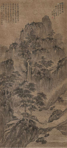 范振绪（1872～1960） 1946年作 松荫观瀑图 立轴 水墨纸本