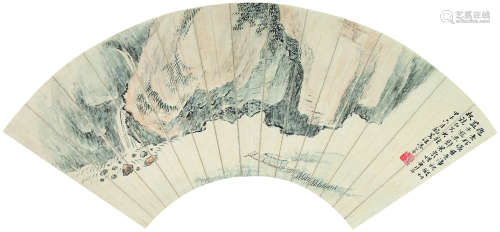 汪洛年（1870～1925） 1924年作 赤壁泛舟图 扇面镜心 设色纸本