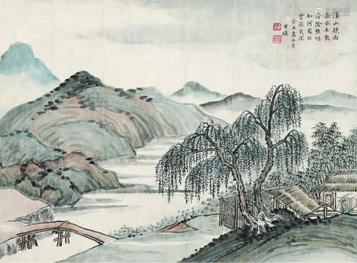 苏曼殊（1884～1918） 溪山疏雨图 镜心 设色纸本