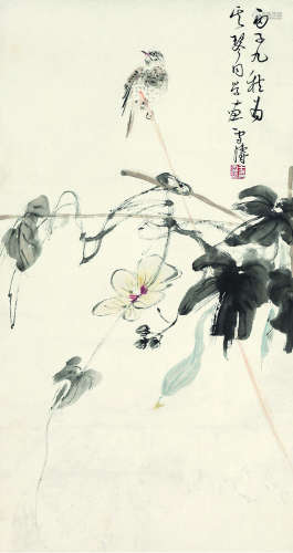 王雪涛（1903～1982） 1936年作 瓜棚逸趣图 立轴 设色纸本