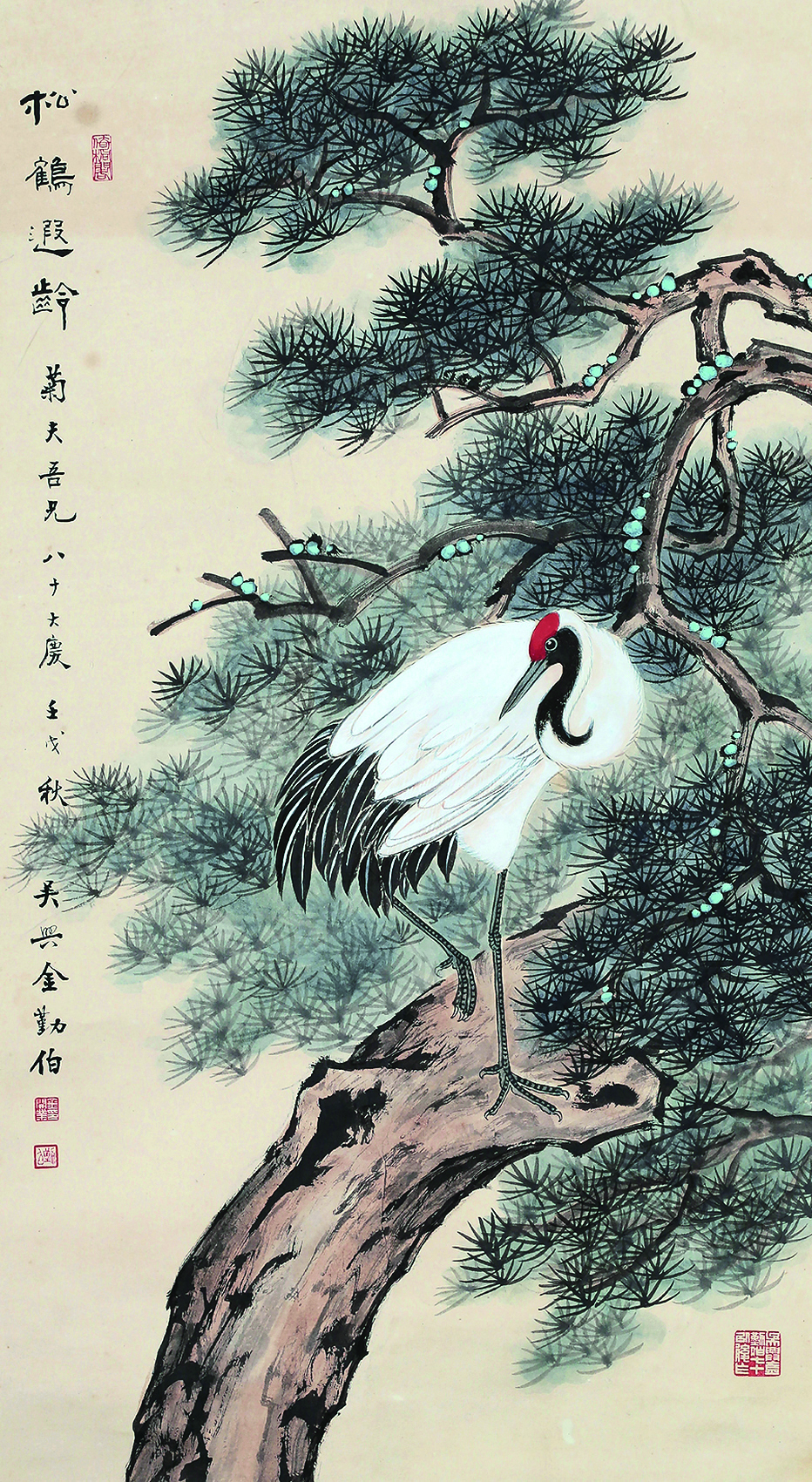 金勤伯(1910～1998) 1982年作 松鹤遐龄图 镜心 设色纸本