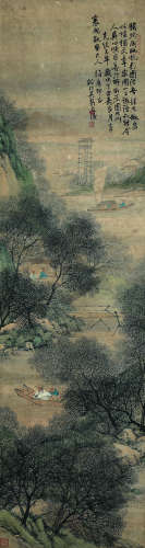 吴鹤汀 1877年作 闲眺帆影图 立轴 设色纸本