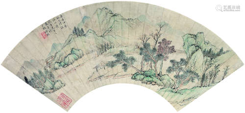 张培敦（1772～1846） 1820年作 长亭话别图 扇面镜心 设色纸本