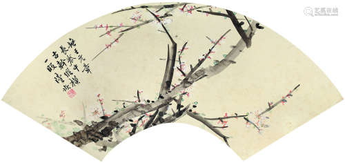 陆恢（1851～1920） 古干横斜图 扇面镜心 设色纸本