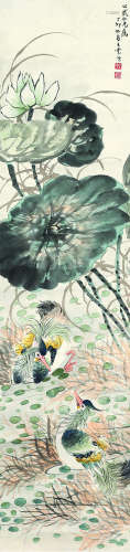 王梦白（1888～1934） 1927年作 荷塘野趣图 镜心 设色纸本