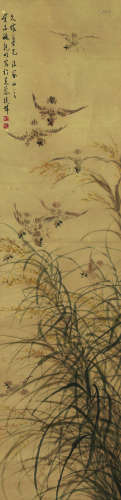 刘既明（1900～1980） 1943年作 堤畔惊雀图 立轴 设色纸本