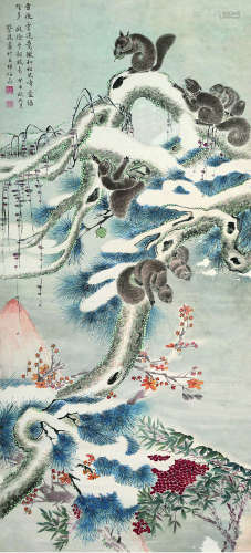 蔡铣（1897～1960） 1944年作 松鼠雪戏图 镜心 设色纸本