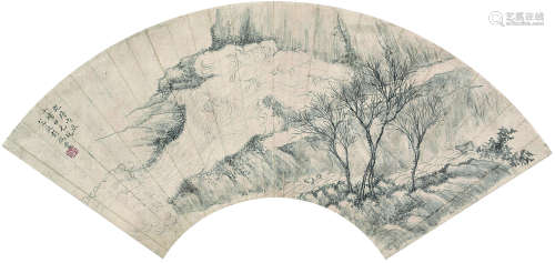 彭启丰（1701～1784） 1736年作 秋山深意图 扇面镜心 水墨纸本