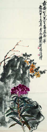 诸闻韵（1895～1939） 1924年作 秋庭佳卉图 镜心 设色纸本