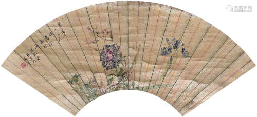 杨昌礽 1891年作 折枝花卉图 扇面镜心 设色纸本