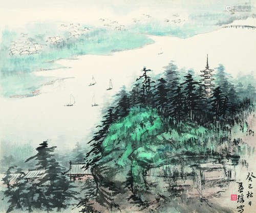 傅益瑶（b.1947） 1953年作 京都烟雨图 镜心 设色卡纸