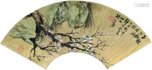 胡公寿（1823～1886） 1877年作 古涧玉龙图 扇面镜心 设色泥金纸本