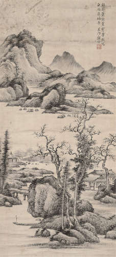 顾澐（1835～1896） 秋林远岫图 立轴 水墨纸本