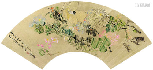 沙馥（1831～1906） 1899年作 折枝花卉图 扇面镜心 设色纸本