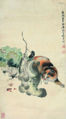 程瑶笙（1869～1936） 1928年作 窥鱼图 立轴 设色纸本