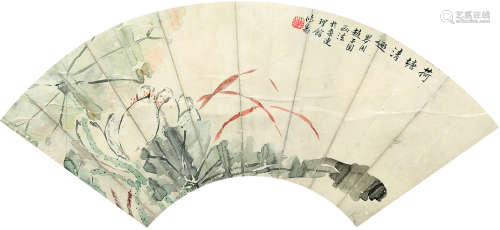 陈鸿寿（1768～1822） 荷塘清趣图 扇面镜心 设色纸本