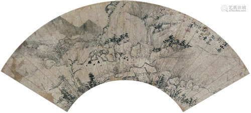 毕涵（1732～1807） 溪山垂钓图 扇面镜心 水墨纸本