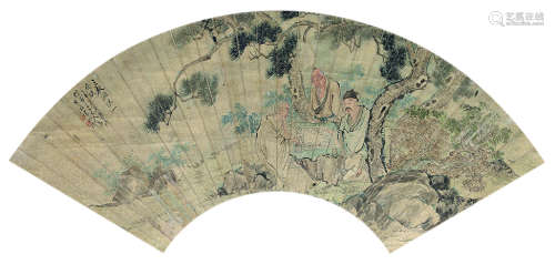 杨子瀛 1812年作 三教会棋图 扇面镜心 设色纸本