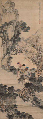 徐菊庵（1890～1964） 1935年作 风尘三侠图 立轴 设色纸本