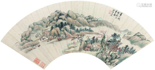 王玖（1745～1798） 夏山话客图 扇面镜心 设色纸本