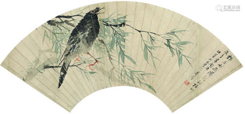 朱偁（1826～1900） 郊原新雨图 扇面镜心 设色绢本