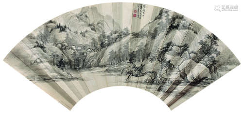 李上达（1885～1949） 1923年作 平山大川图 扇面镜心 水墨纸本
