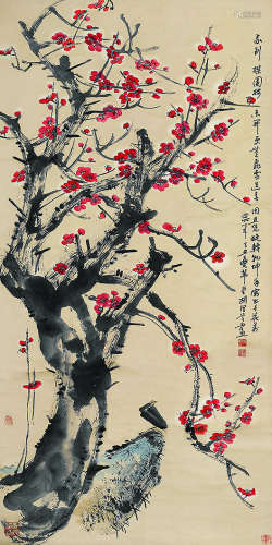 胡润芝（1928～2005） 1997年作 飞雪寒梅图 立轴 设色纸本