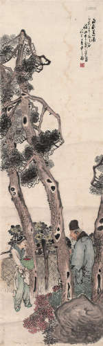 李霞（1871～1938） 1935年作 白衣送酒图 立轴 设色纸本