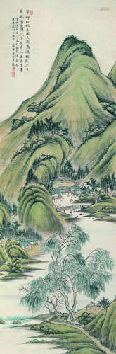 秦淦（1894～1984） 1974年作 柳溪幽居图 立轴 设色纸本