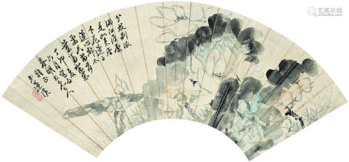 释真然（1816～1884） 1867年作 荷塘清莲图 扇面镜心 设色纸本