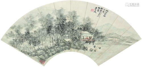 吴大澄（1835～1902） 竹汀泉隐图 扇面镜心 设色纸本