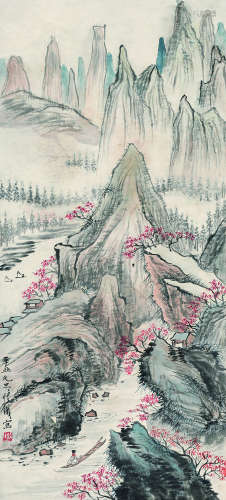 钱瘦铁（1897～1967） 1961年作 花溪渔隐图 立轴 设色纸本
