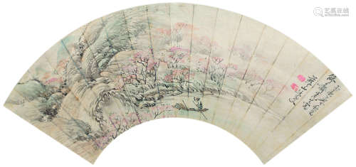 康阜（1801～1894） 1856年作 桃溪泛舟图 扇面镜心 设色纸本