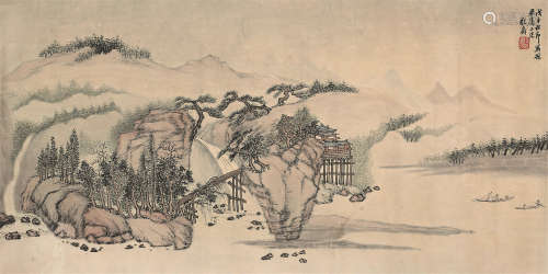 卓孝复（1855～1930） 戊午（1918年）作 漱石流泉图 横披镜心 设色纸本