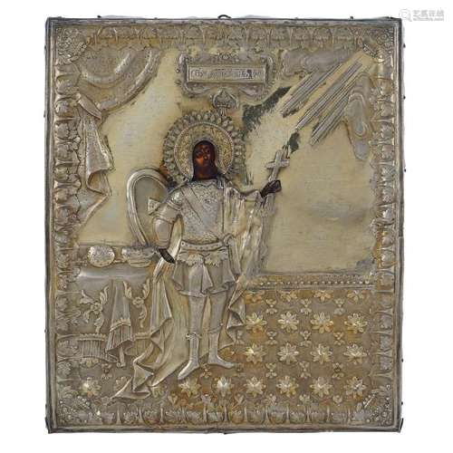 Icon depicting Saint Demetrius with silver riza Russia,