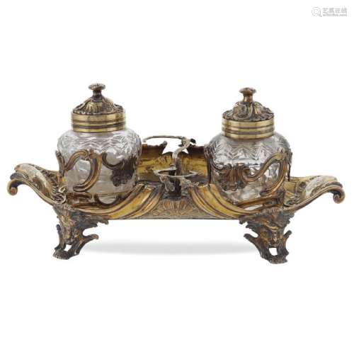 An important vermeil silver inkwell with two ampoules