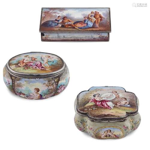 Three polychrome enamel and silver boxes Vienna, 19th