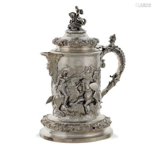 Large commemorative silver tankard London, 1876 peso