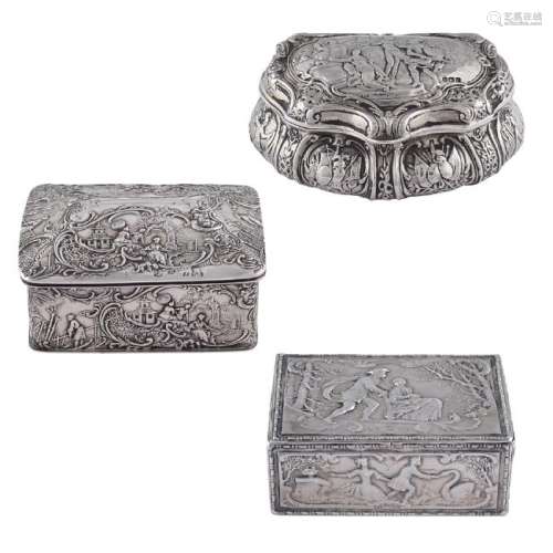 Three silver snuff boxes Germany, 19th century