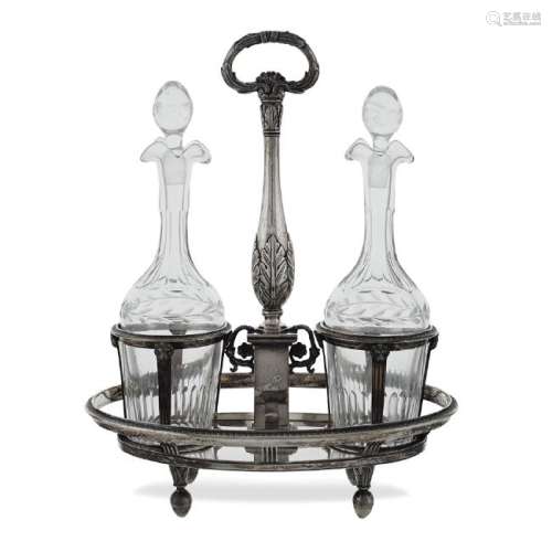 Silver and glass two ampoules oil jug Naples, 1809 -