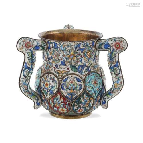 Three handled vermeil silver and cloisonne' enamels cup