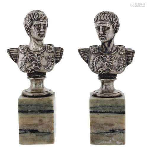 Pair of silver busts Rome, 1809 - 1857 h. 23 cm.