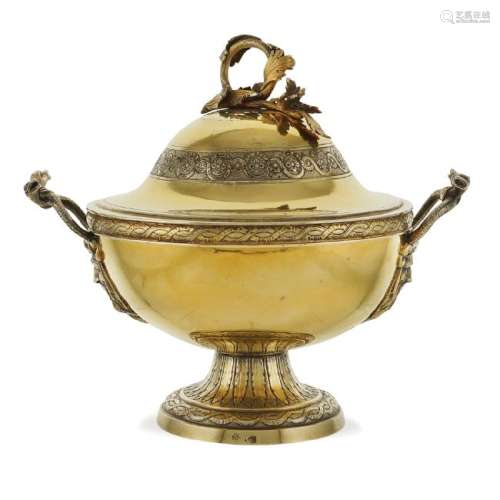 Vermeil silver sugar bowl Rome, 1800-1829 peso 729 gr.