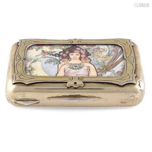 Vermeil silver snuff box with miniature Italy, 20th